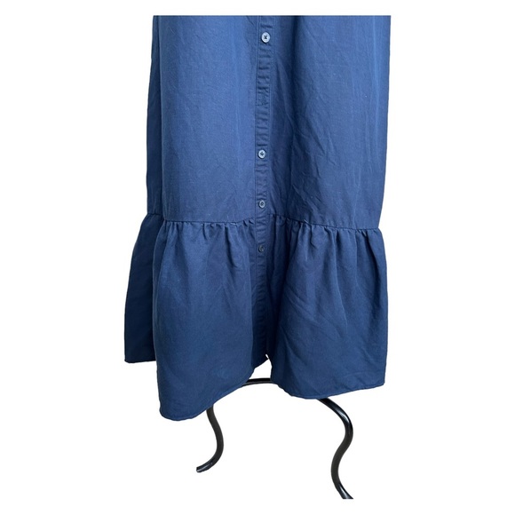 Frank and Oak Navy Blue Button Down Ruffle Sun Dress Sleeveless Size Medium - Picture 9 of 15